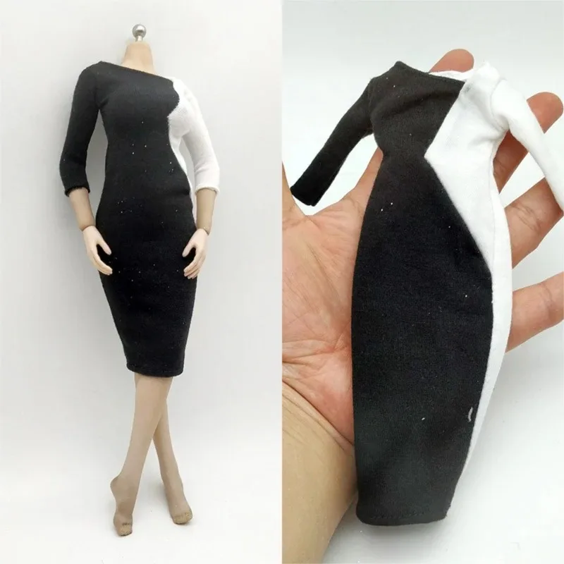 

1/6 Scale Female Soldier Black&White Color Dress Fashion Longuette Skirt Model for 12in Action Figure 29cm Doll Toys