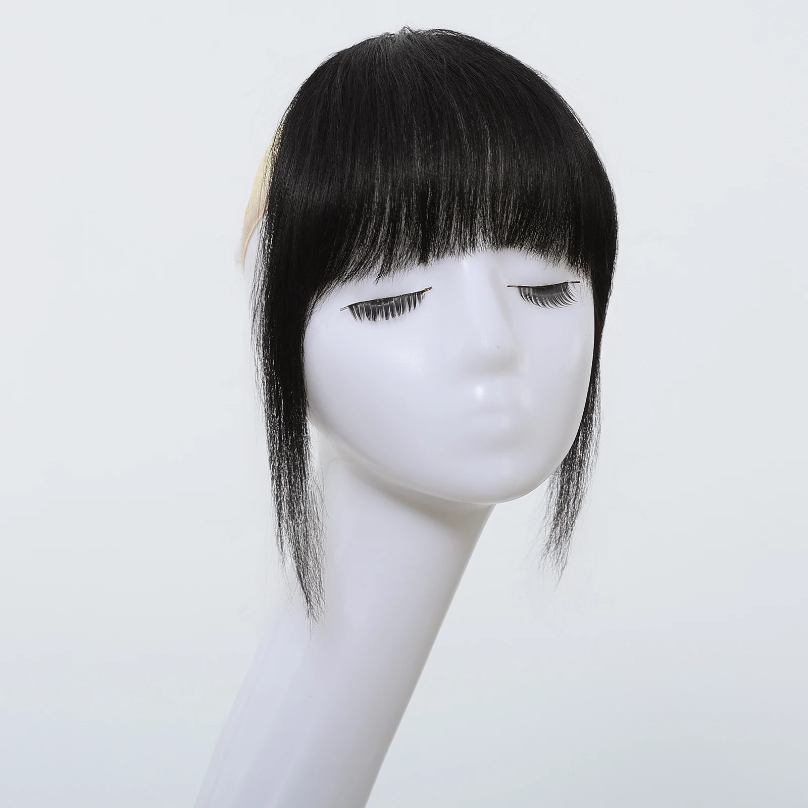 Black 100% Human Hair Bangs for Women Upgraded Clip in Air Wispy Fringe with Sideburns Blunt Cut Hairpiece Extensions for Daily