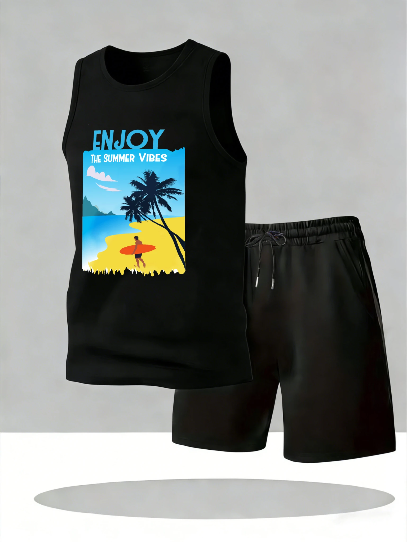 

Men's Tank Top Sets 2026 Summer Quick drying oversize jogging suit 2 piece set running sports crewneck Breathable beach