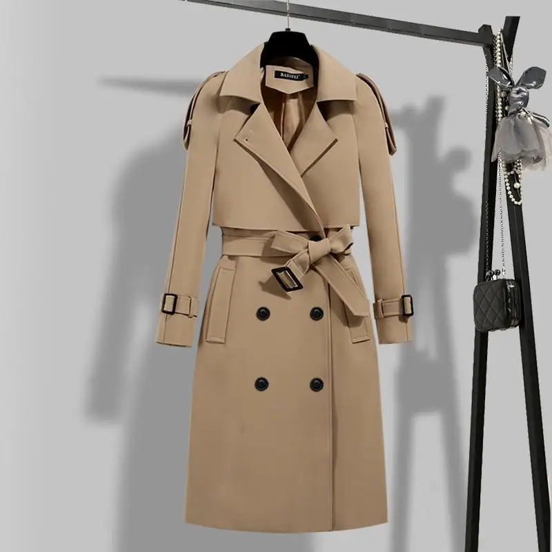 Korean Style Waist Cinching Slimming with Lining Long Windbreaker Fashionable Women's Casual Jacket Blazer for Clothing
