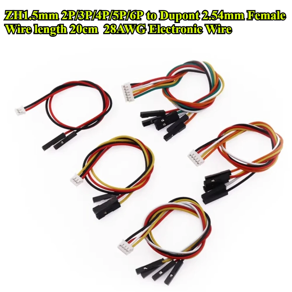 10/30Pcs/lot ZH1.5mm 2P/3P/4P/5P/6P to Dupont 2.54mm Female head 1P Terminal Wire Length 20cm 28AWG Electronic Wire Connector