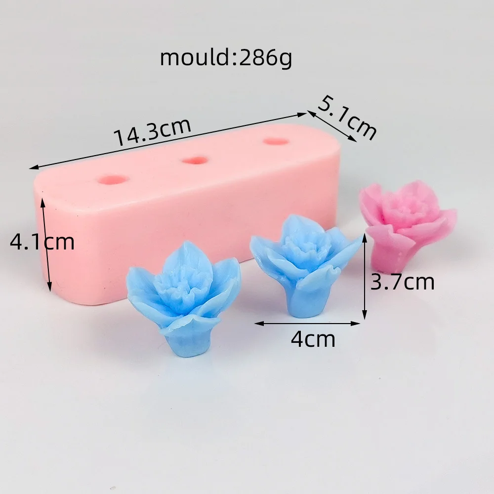 3D Rose Flower 3-otworowy Mochi Toy Candle Silicone Mold Fondant Cake Soap Mould DIY Aroma Household Decoration Craft Tools