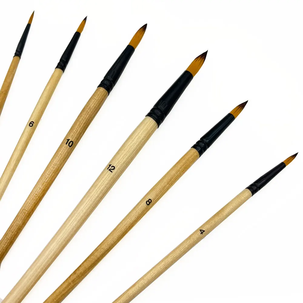 Pinsel 6-teiliges Set, Pinsel mit runder spitzer Spitze, Nylonhaar, Künstler-Acrylpinsel für Acryl, Aquarell, Ölgemälde