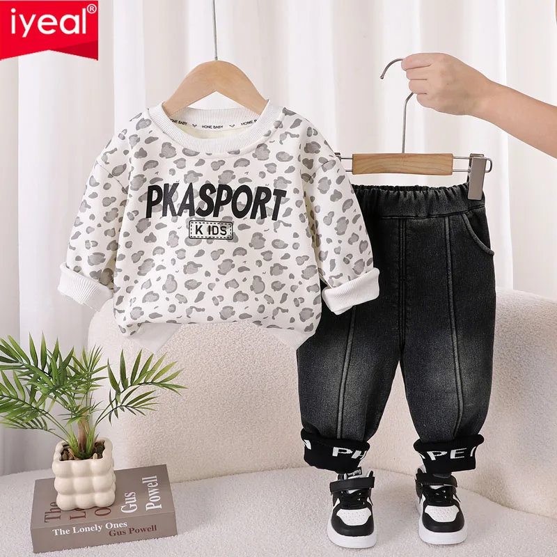 

IYEAL 2025 осенне-зимний новый стиль для детей 1-5 лет, элегантный комплект с длинными рукавами, детский флисовый свитшот, 2 шт.