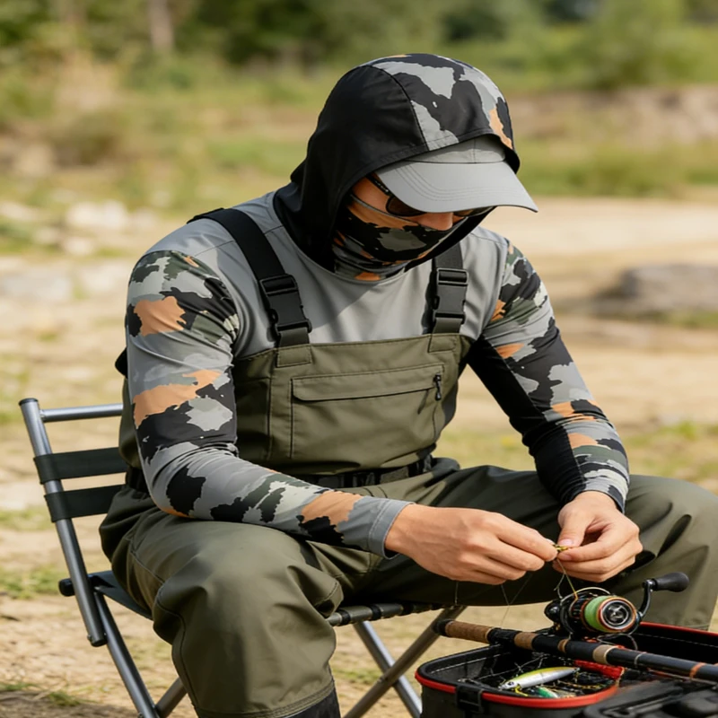 

2026 Men's fishing shirt, long-sleeved, face-covering hoodie, fishing attire
