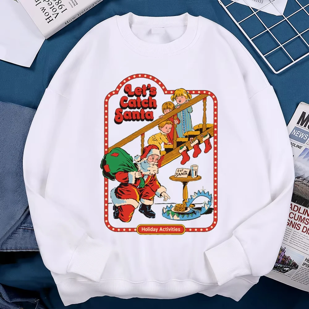 

Let’S Catch Santa Holiday Activities Comics Print Clothes Men Women Soft Loose Sweatshirt Warm Soft Hoodie O-Neck Pullover Hoody