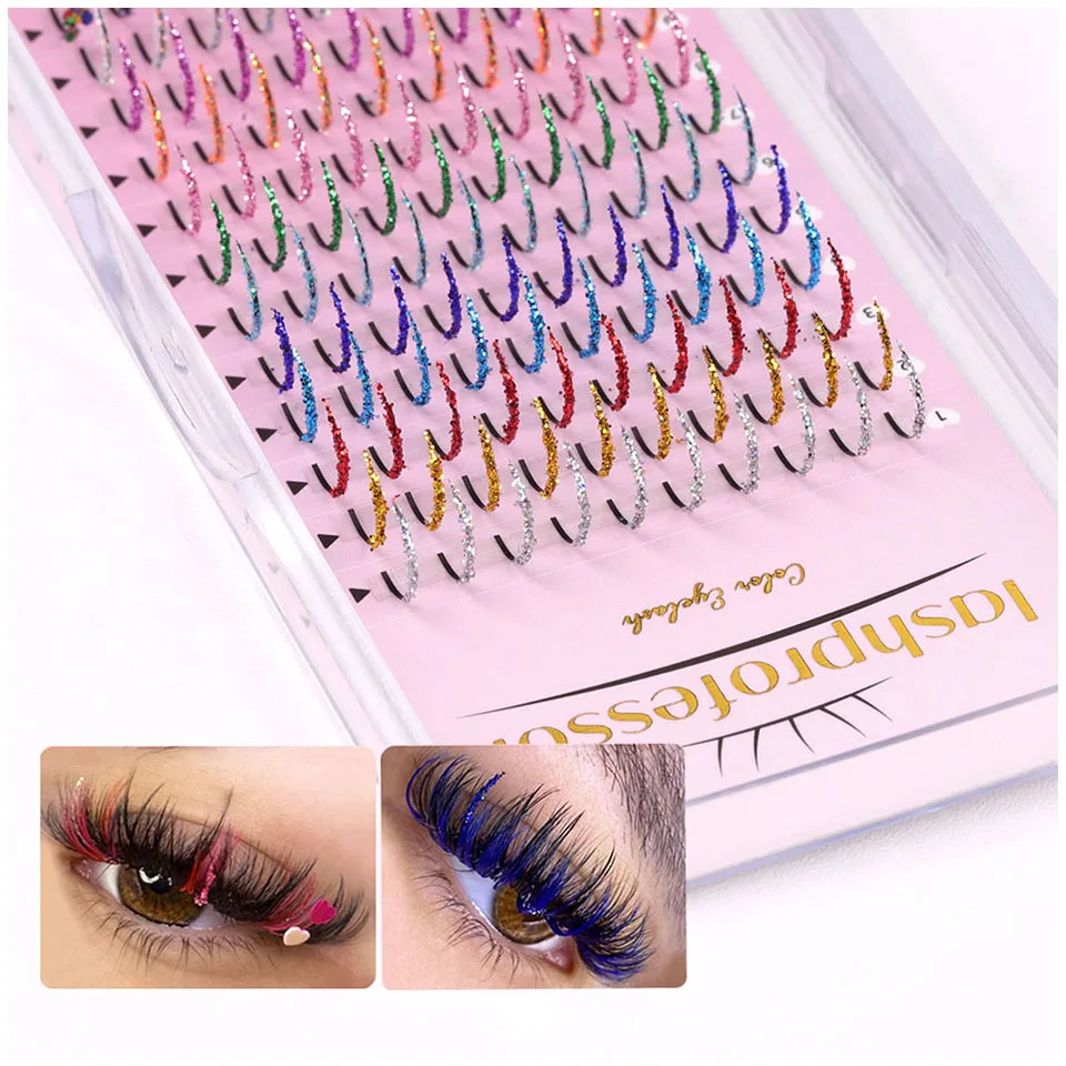 Shiny Fashion Glitter Eyelashes Color Premade Spike Lashes Colorful Mix Individual Lash Extensions Russian Volume Makeup Glitter