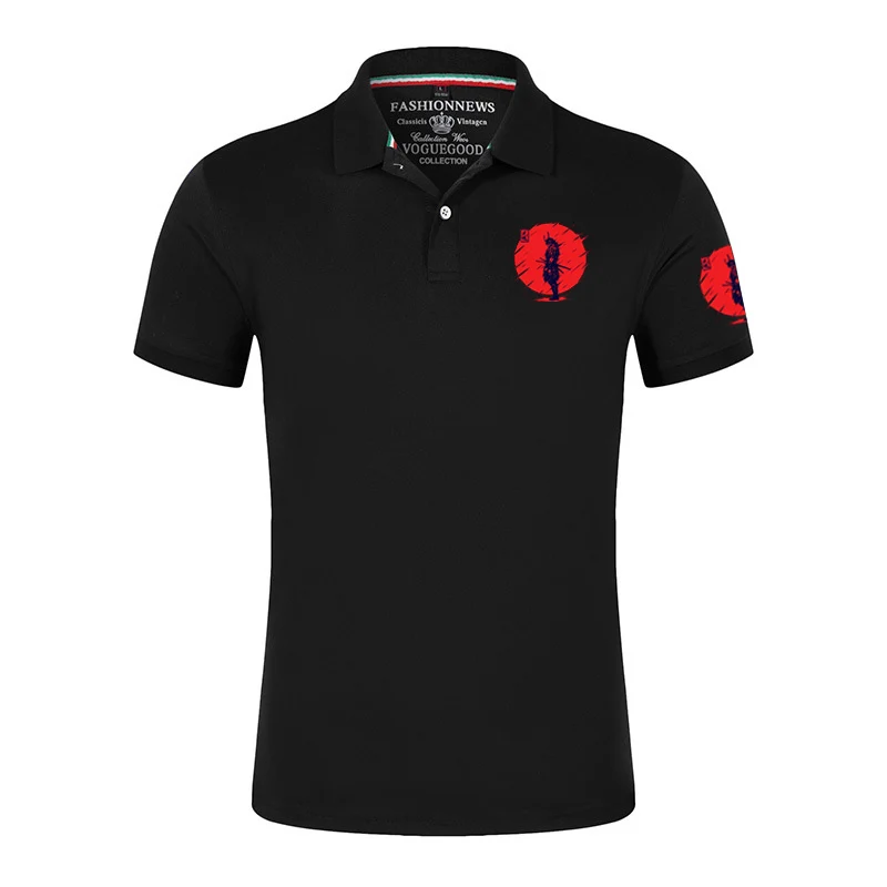 2025 Japón Samurai Spirit Print verano hombres Popular transpirable Color sólido High Street simplicidad Rock Band Polo de algodón