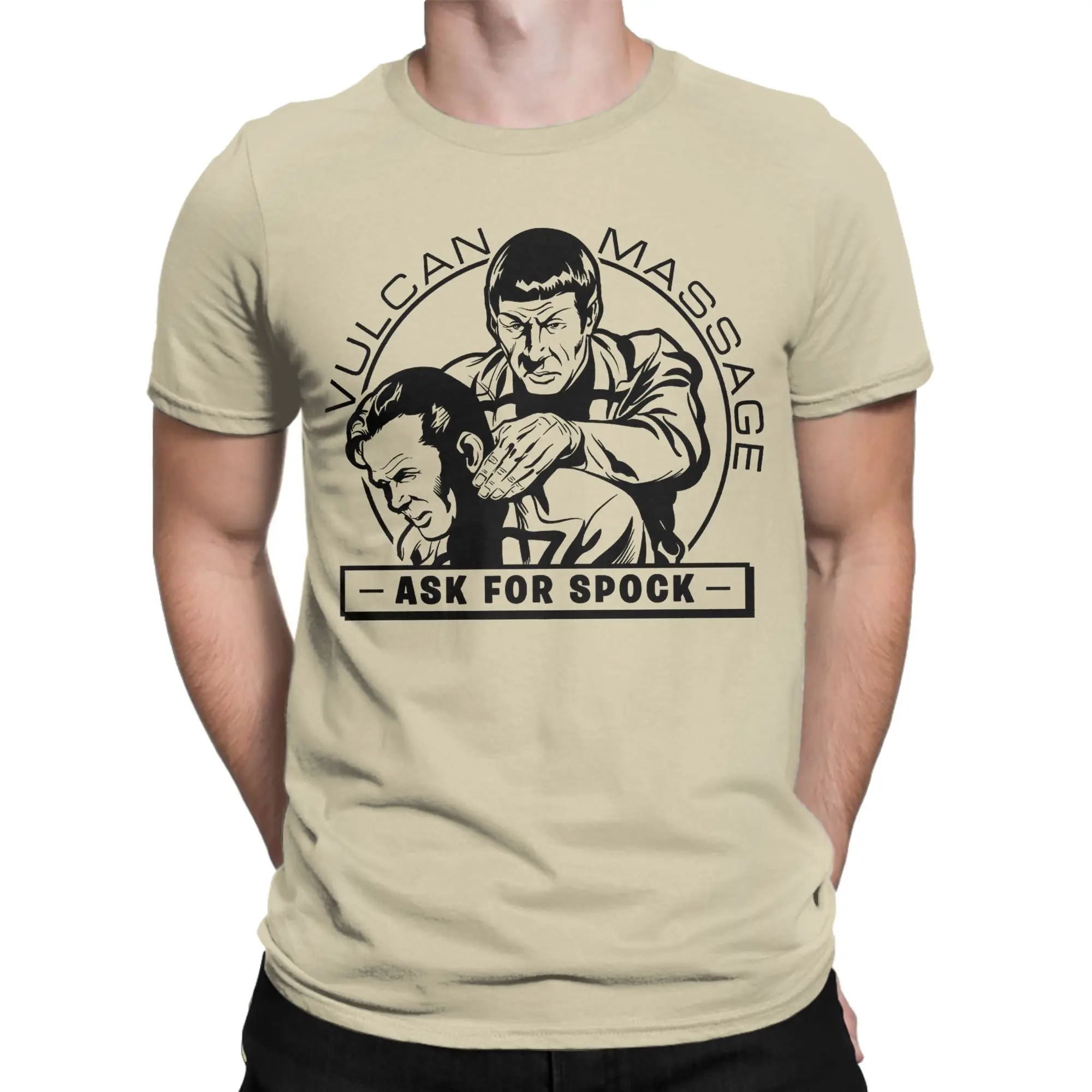 Stars Treks The Original Series Kirk & Spock Vulcan Massage T Shirt for Men Pure Cotton T-Shirt O Neck Tee Shirt Clothes Party