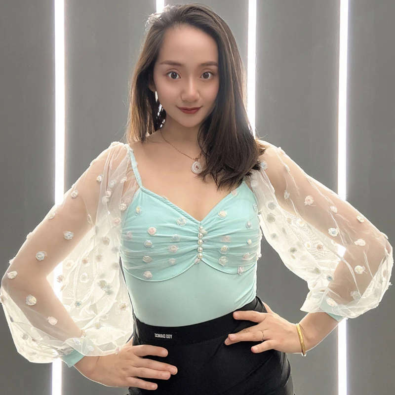 بدلة رقص لاتينية بأكمام واسعة للسيدات ملابس رقص عصرية للبالغين ملابس رومبا لقاعة الرقص SL14502