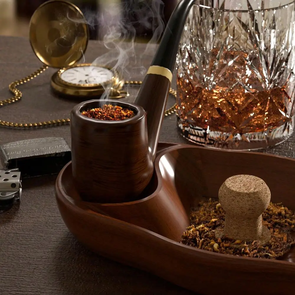 

Walnut Wooden Tobacco Pipe Ashtray With Cork KnockerDual Pipe Ashtray For Indoor Outdoor UseStylish Tobacco Pipe Stand HolderEs