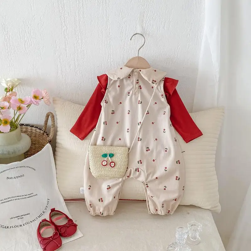 2024 Girls Solid Color Round Neck Top Children Girl Sleeveless Lapel Collar Romper Matching Set High-Quality Newborn Clothes