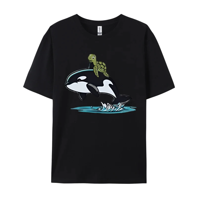 Simple T-shirt Turtle Riding Orca Costume Sea Animal Print Tees Men's T-Shirts Fashion Personalized T Shirt Men Tshirts