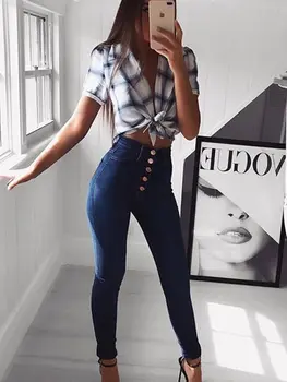 ג'ינס גבוה מותן אלסטי מותן מותן גבוה ... 8 best sales ג'ינס גבוה - №2