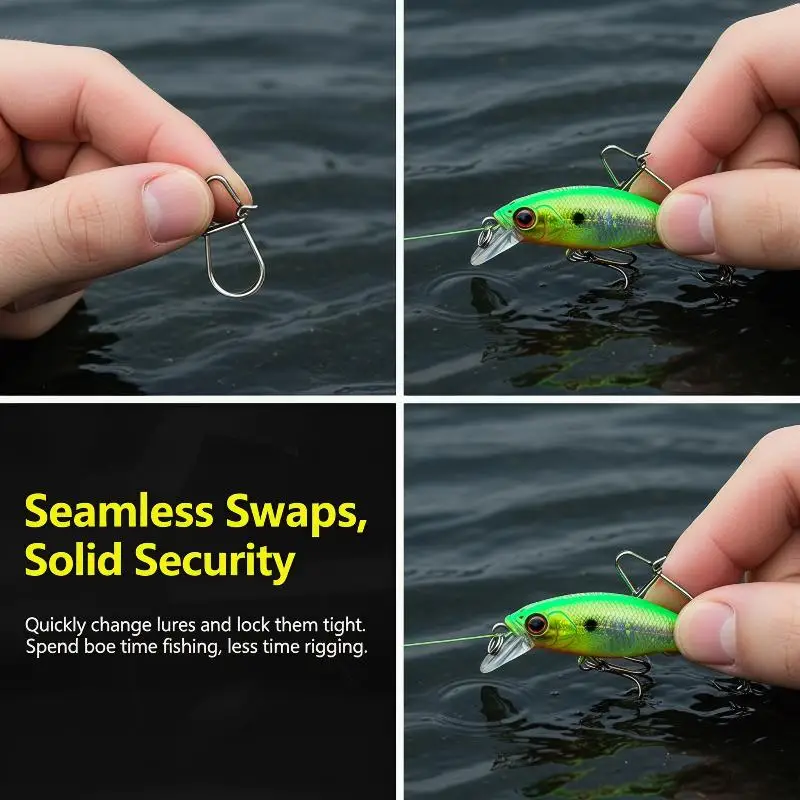 Stainless Steel Fishing Swivel Snap Pin Hook 50pcs Anti Corrosion Safety Connector for Bait Lure Surf Casting