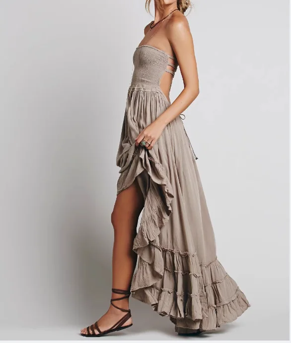 2025 Abito da spiaggia Abiti sexy Boho Bohemian Holiday Summer Lungo Backless Cotone Donna Party Hippie Abiti Mujer Etnico