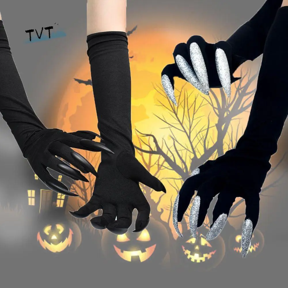 

Tools Dress Up Gloves Black Silver Ghost Claw For Women Witch Cosplay Costume Mittens Fancy Props Halloween Cosplay Gloves