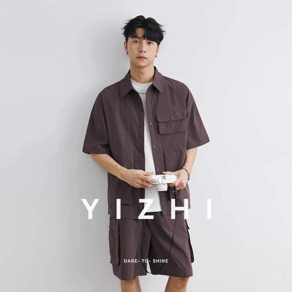 Summer Men Loose Casual Short Sleeve Cargo Shirt Shorts 2 Piece Sets Suits Cityboy Streetwear Fashion Tracksuits Men's Suits