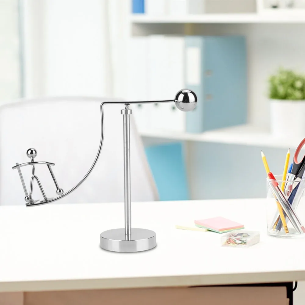 2pcs Rotating Dynamic Balancing Man Figure Electroplating Iron Perpetual Motion Model Silver Kinetic Art Desk Ornament