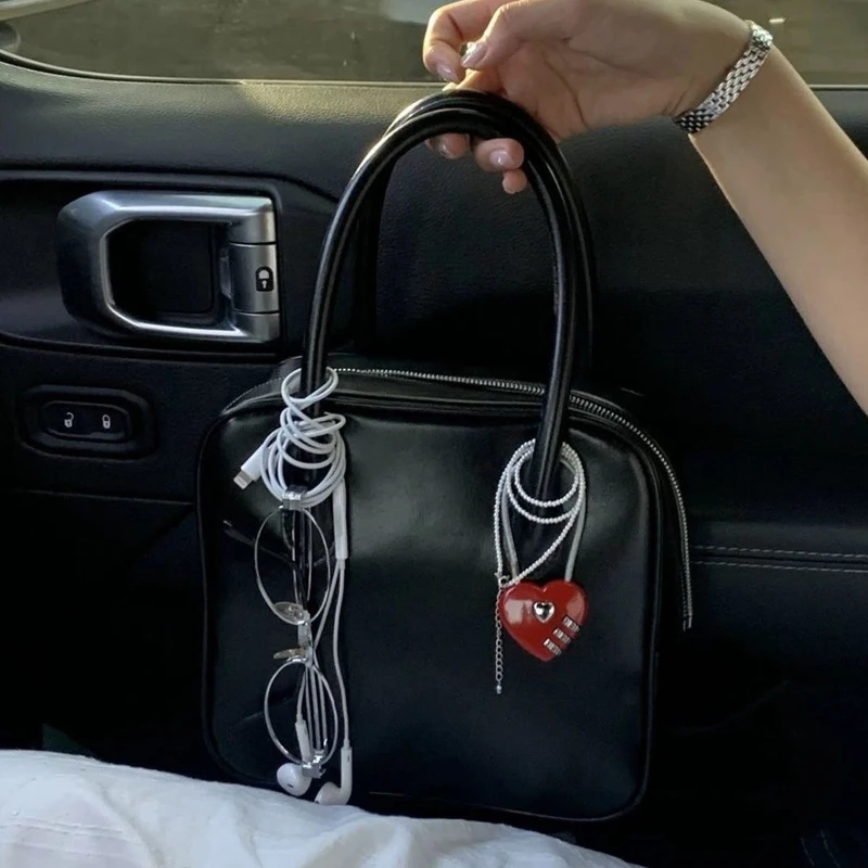 Porte-clés de serrure de coeur rouge, breloques coréennes, esthétique vintage, pendentif de sac, accessoires de mode punk, bijoux Harajuku, Y2K