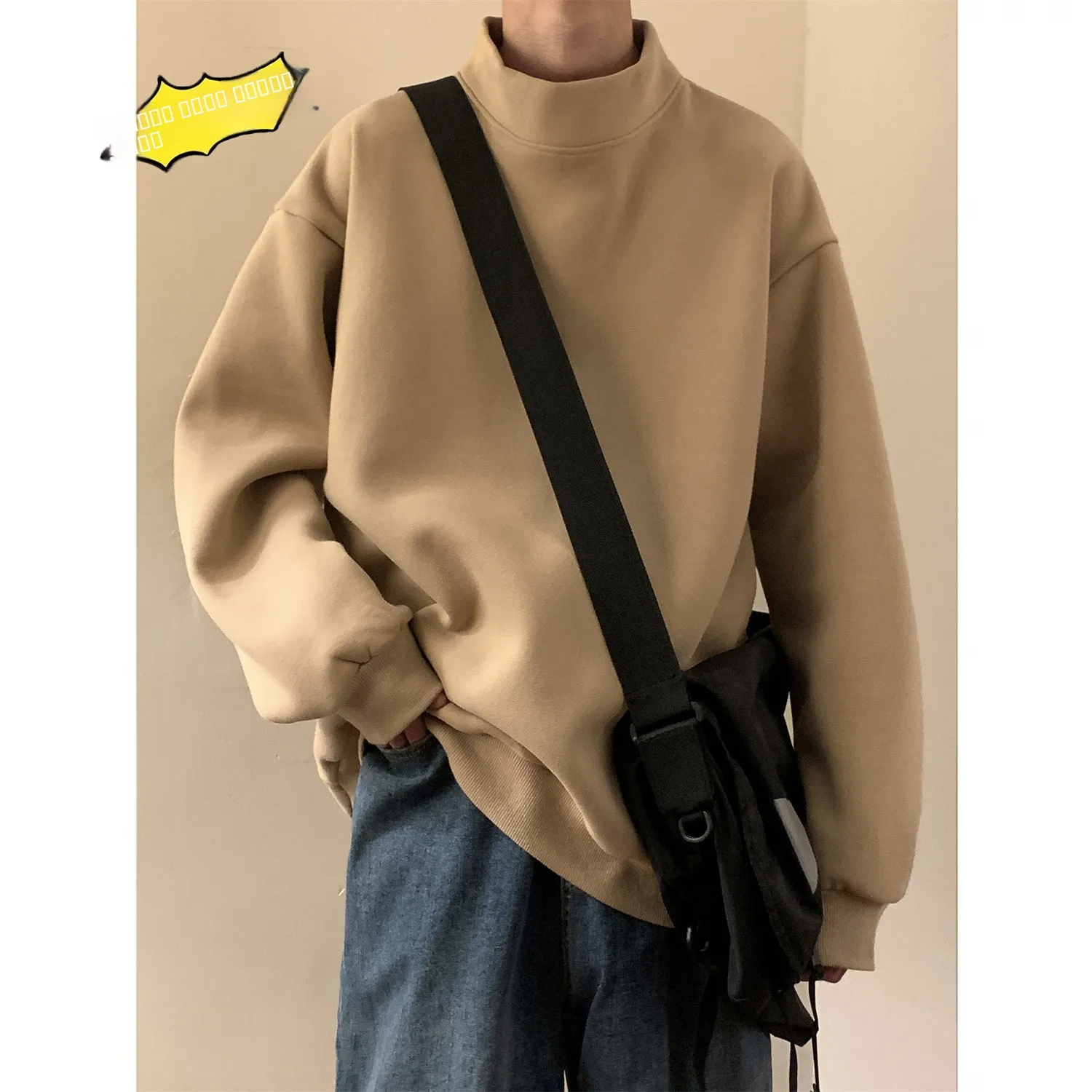 

Men's High Collar Fce Lined Thiened Knitted Sweater Simple Color Overhead Base irt Winter Warm Casual Wear