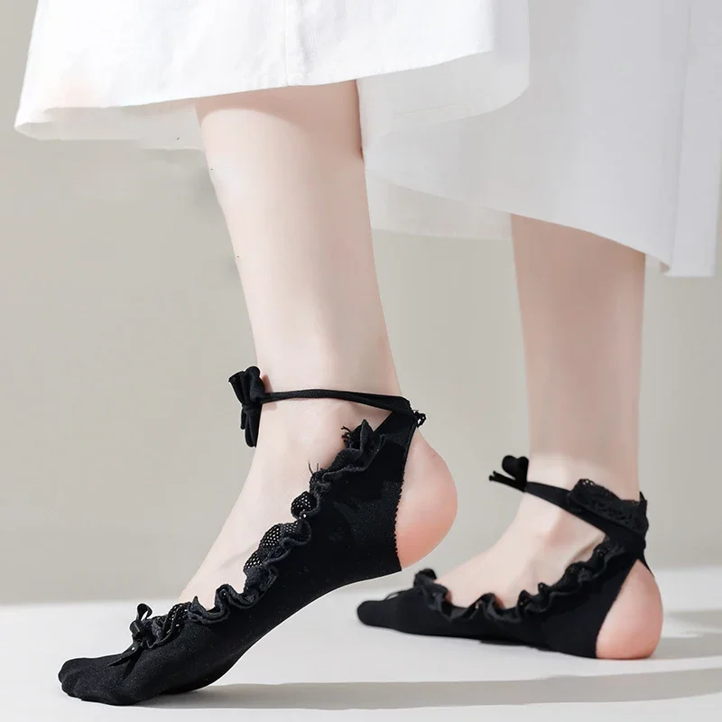 

Fashion Bow Tie Lace Boat Socks Thin Design Japanese Sweet Ballet Style Paired with Shallow Leather Shoes New Versatile Elegant