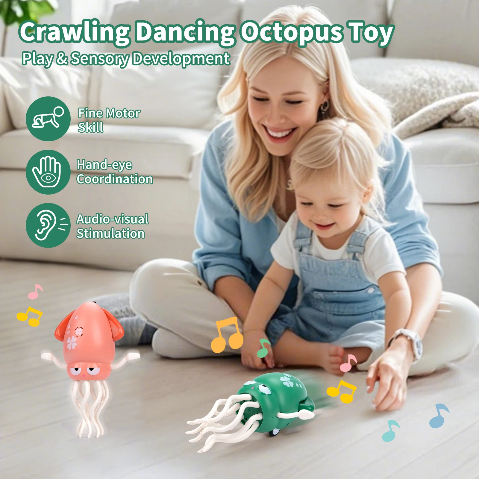 Electronic Dancing Inkfish Toy with Light and Music Funny Induction Flat Inkfish Toddler Interactive Development Belly Time Gift