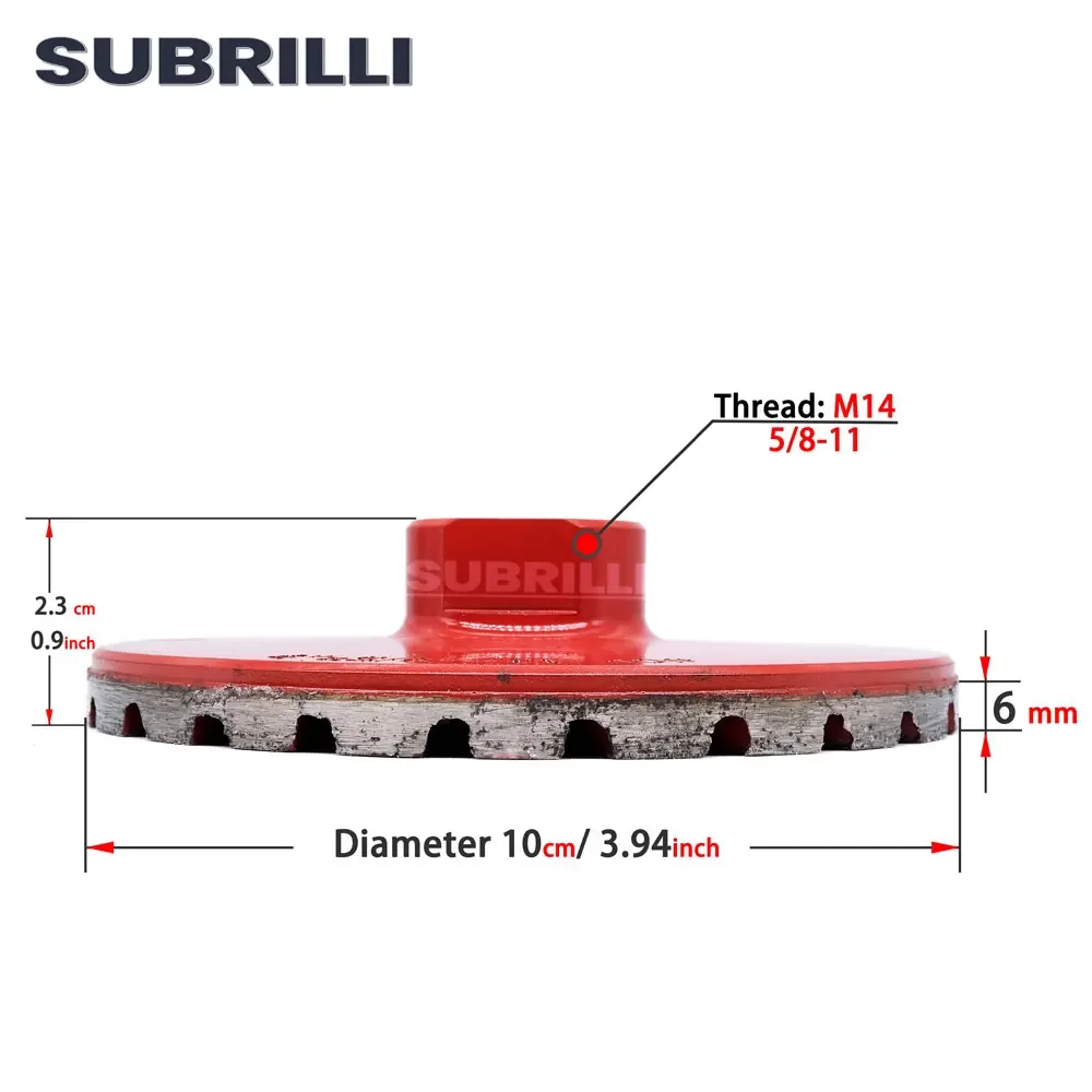 SUBRILLI-muela de segmento de diamante de 4 ", llanta Turbo, rueda de copa ondulada, grano 40 abrasivo para piedra, granito, mármol, tallado de hormigón