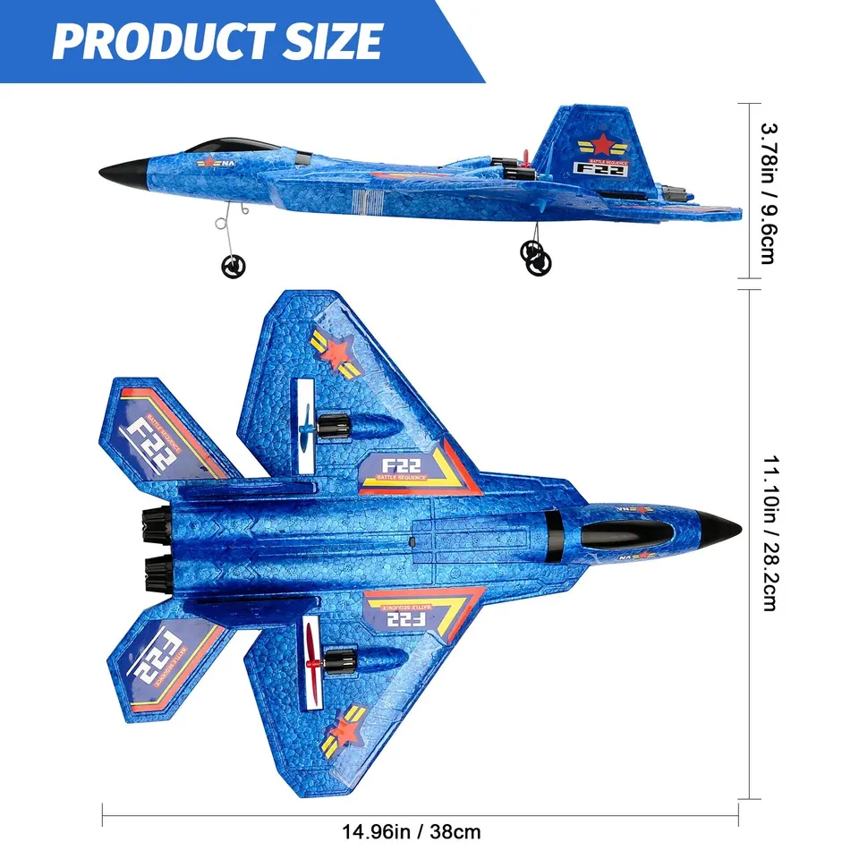 Avión RC F-22 Con Giroscopio De 6 Ejes – Material EPP Resistente, Modo Suelo Y Lanzamiento Manual, Batería Incluida Y Luces LED Para Vuelo Nocturno