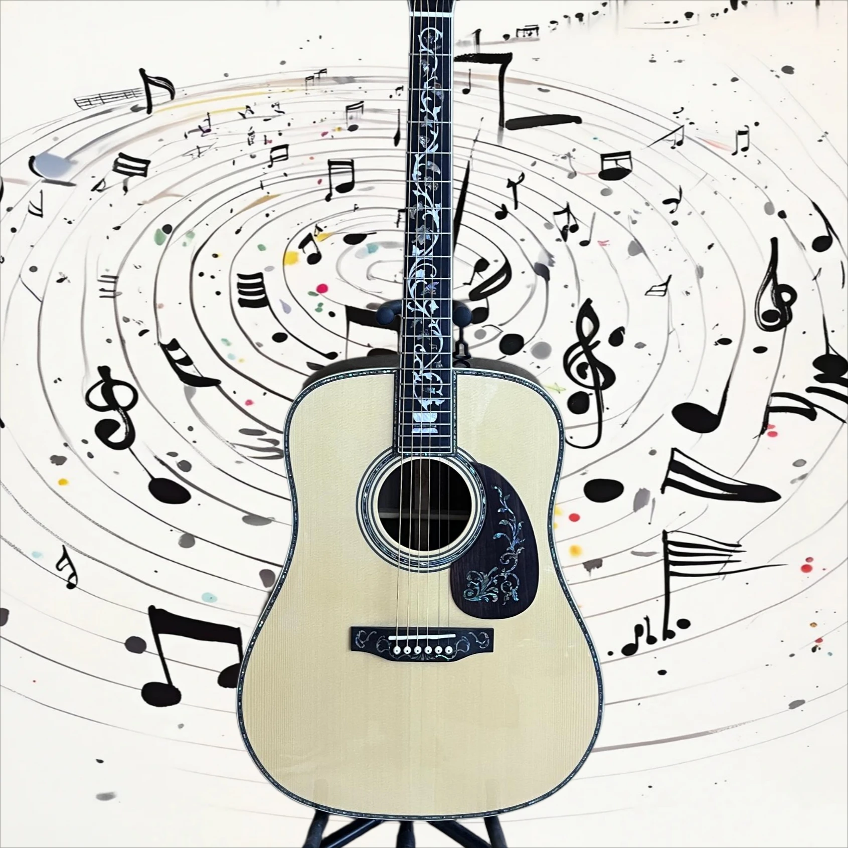 Free Shipping D45 Folk Guitar 41 Inch Acoustic Guitar Floral Vine Inlay Wood Guitar Beginner Training Exquisite Keepsake
