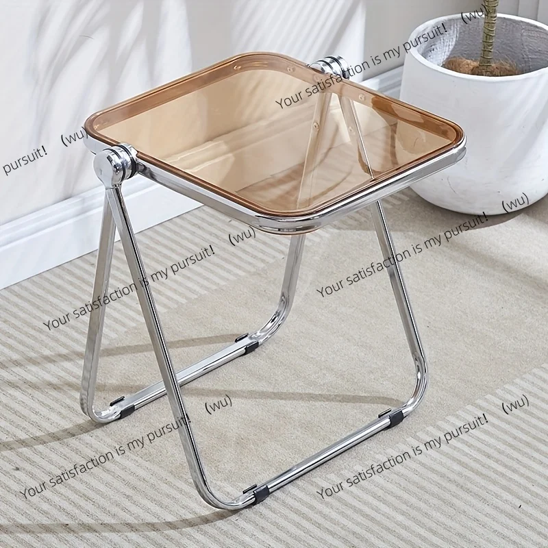 Acrylic Folding Side Table with Metal Frame, Sofa Bedside Laptop Table, Space Saving Small Coffee Table for Living Room Balcony