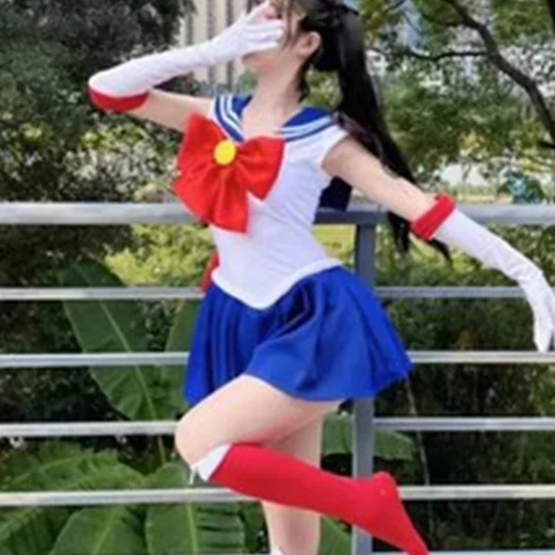 애니메이션 코스프레 애니메이션 의상 츠키노 우사기 유니폼 드레스 의상 코스프레 노란색 가발 할로윈