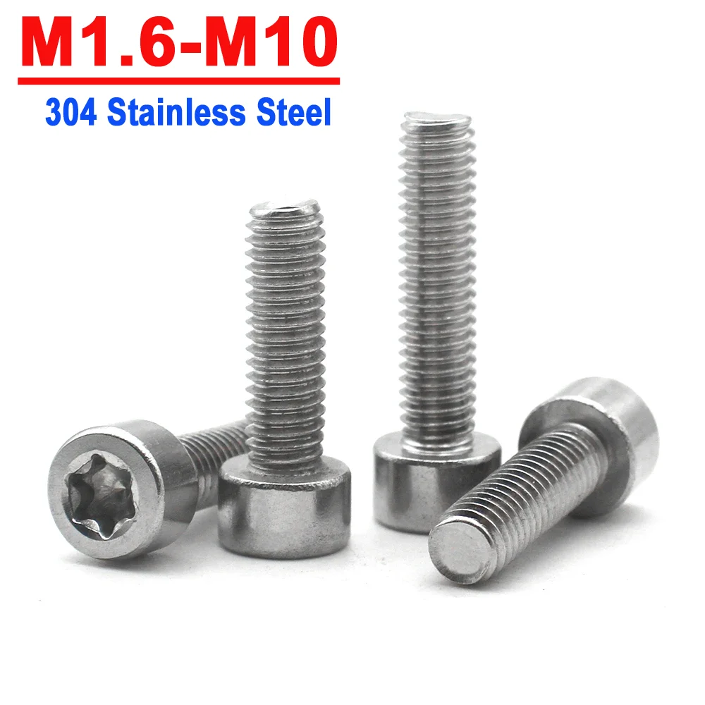 

5-100pcs M1.6 M2 M2.5 M3 M4 M5 M6 M8 M10 304 Stainless Steel Cylindrical Head Six-Lobe Torx Cap Head Screw Bolt GB2671.2