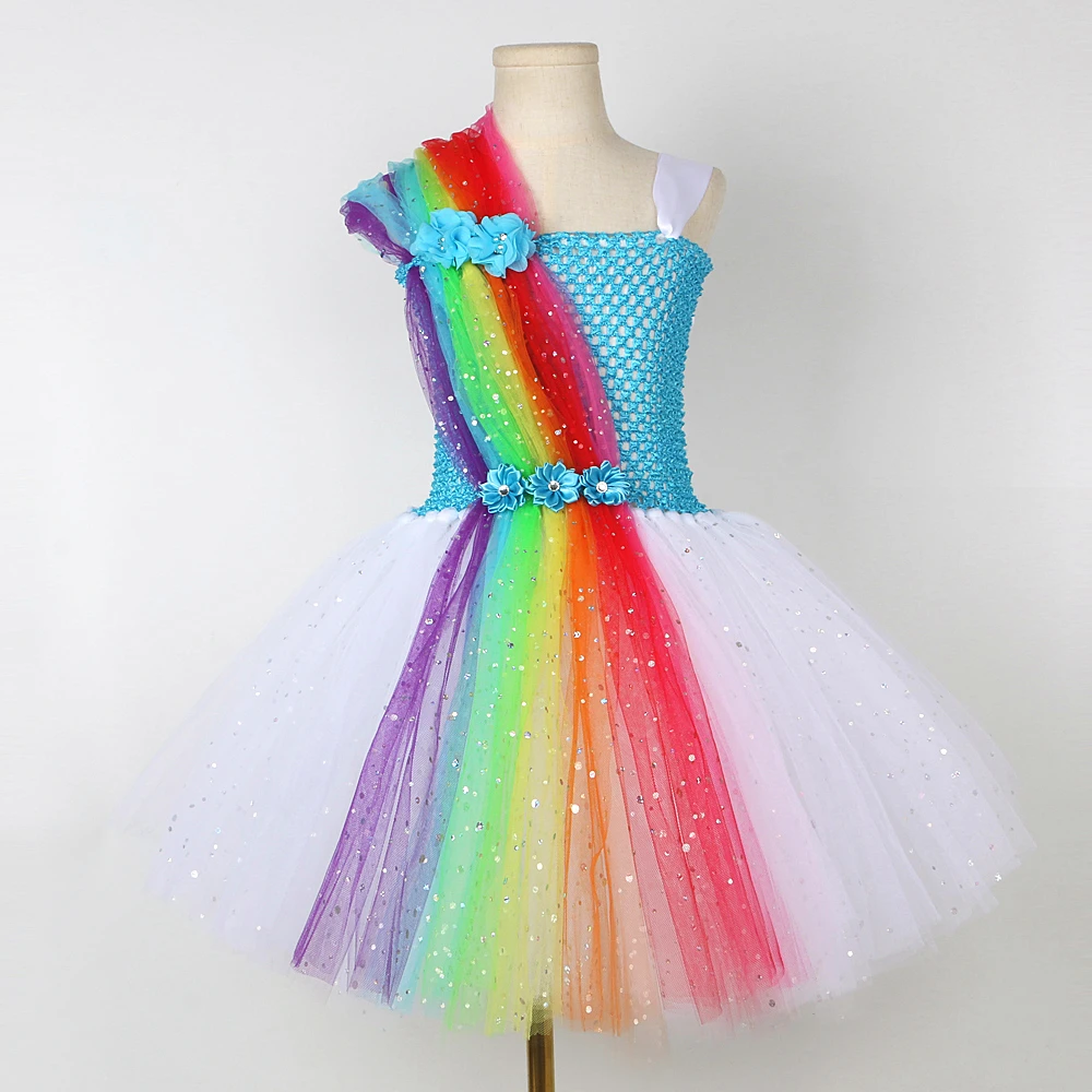 Sparkly Rainbow Pony Costumes for Girls Christmas Halloween Tutu Dress Kids Unicorn Horse Outfit Children Birthday Party Clothes image 2