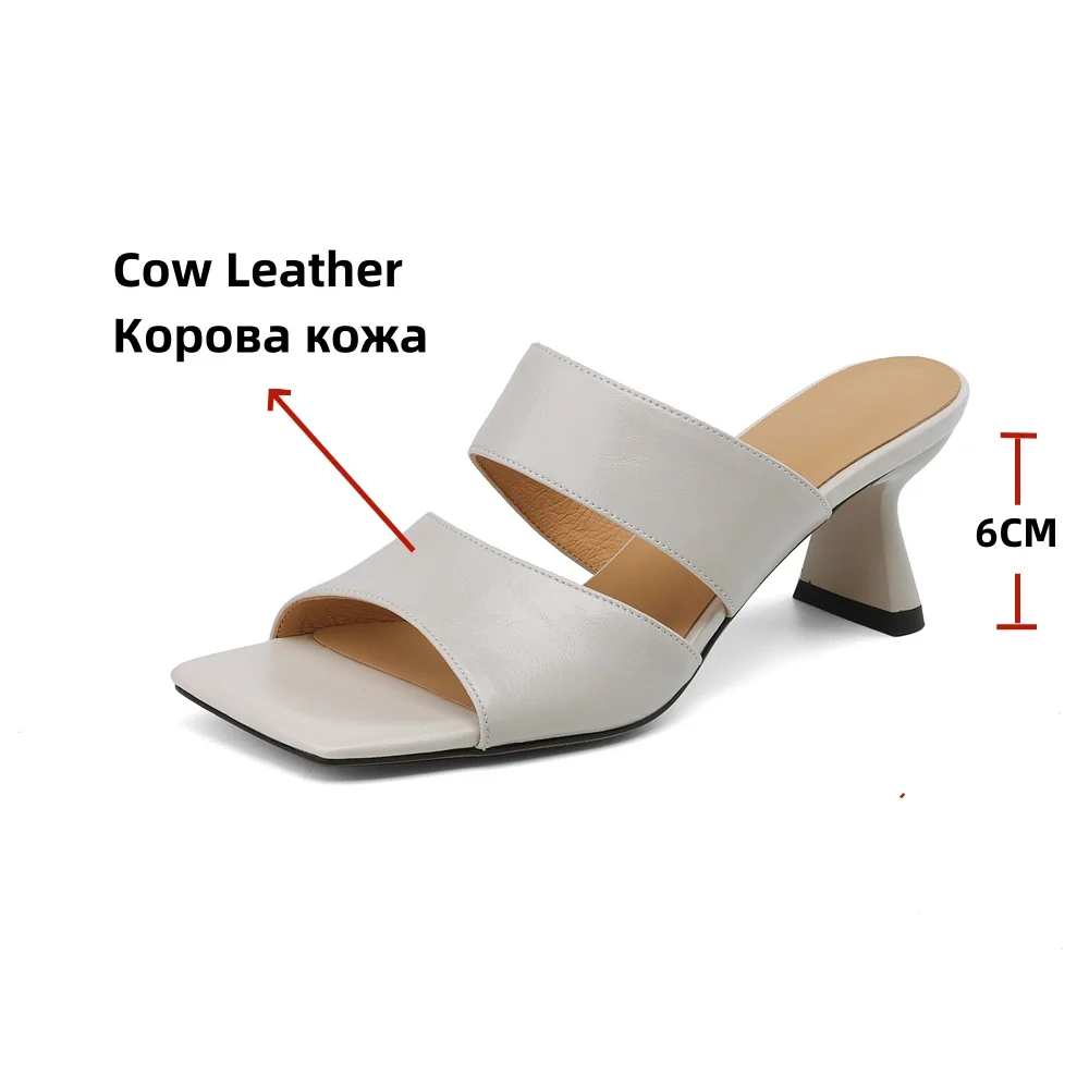 FEDONAS New Women Genuine Leather Sandals High Heels Square Toe Summer Comfort Casual Shoes Woman Female Fashion Pumps Slippers