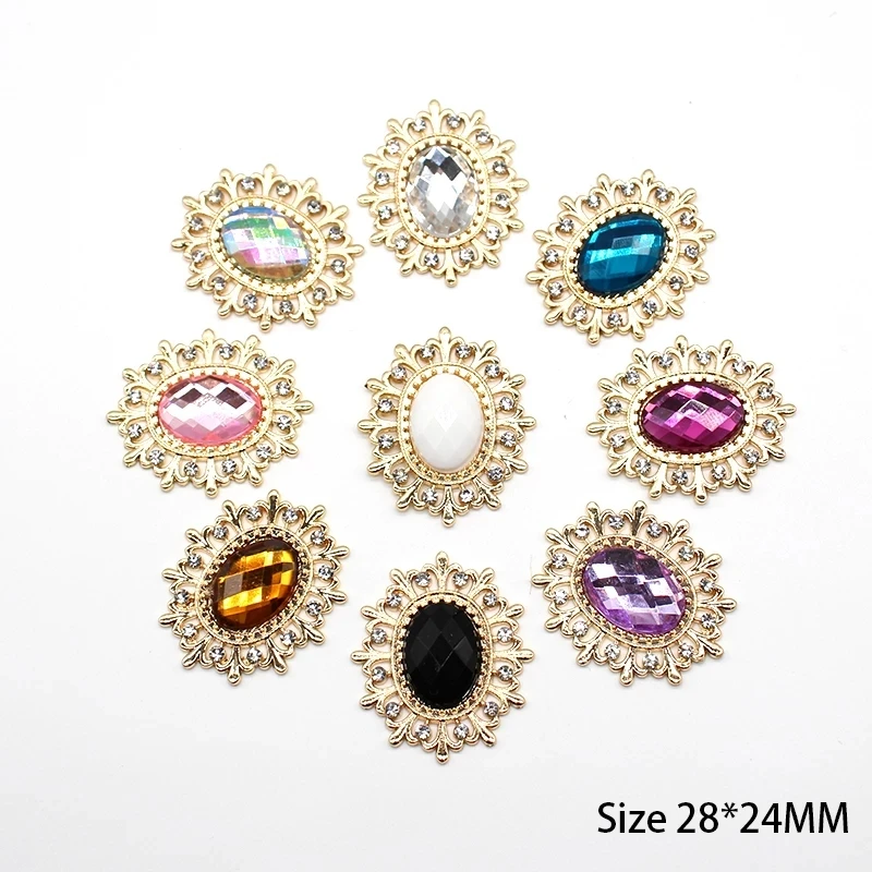 Exquisite 10 Pieces 24*28mm Alloy Shiny Rhinestone Acrylic DIY Clothing Decoration Gift Box Greeting Card Jewelry Accessories