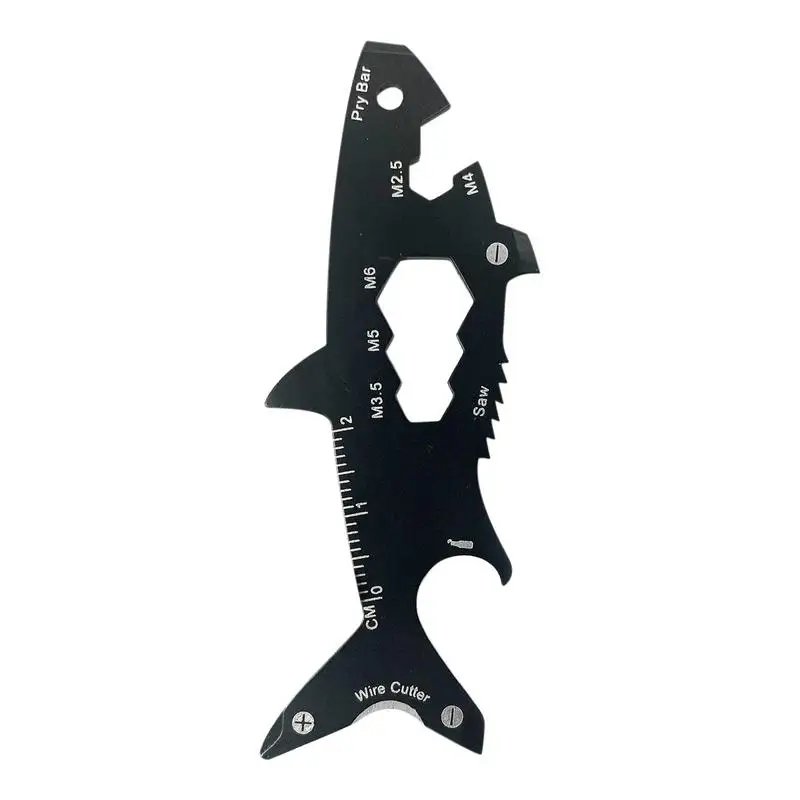 

Survival Tool Card 15 In 1 Sawtooth Pocket Tool For Men Outdoor Shark Shape Beer Opener Keychain Stainless Multi-function