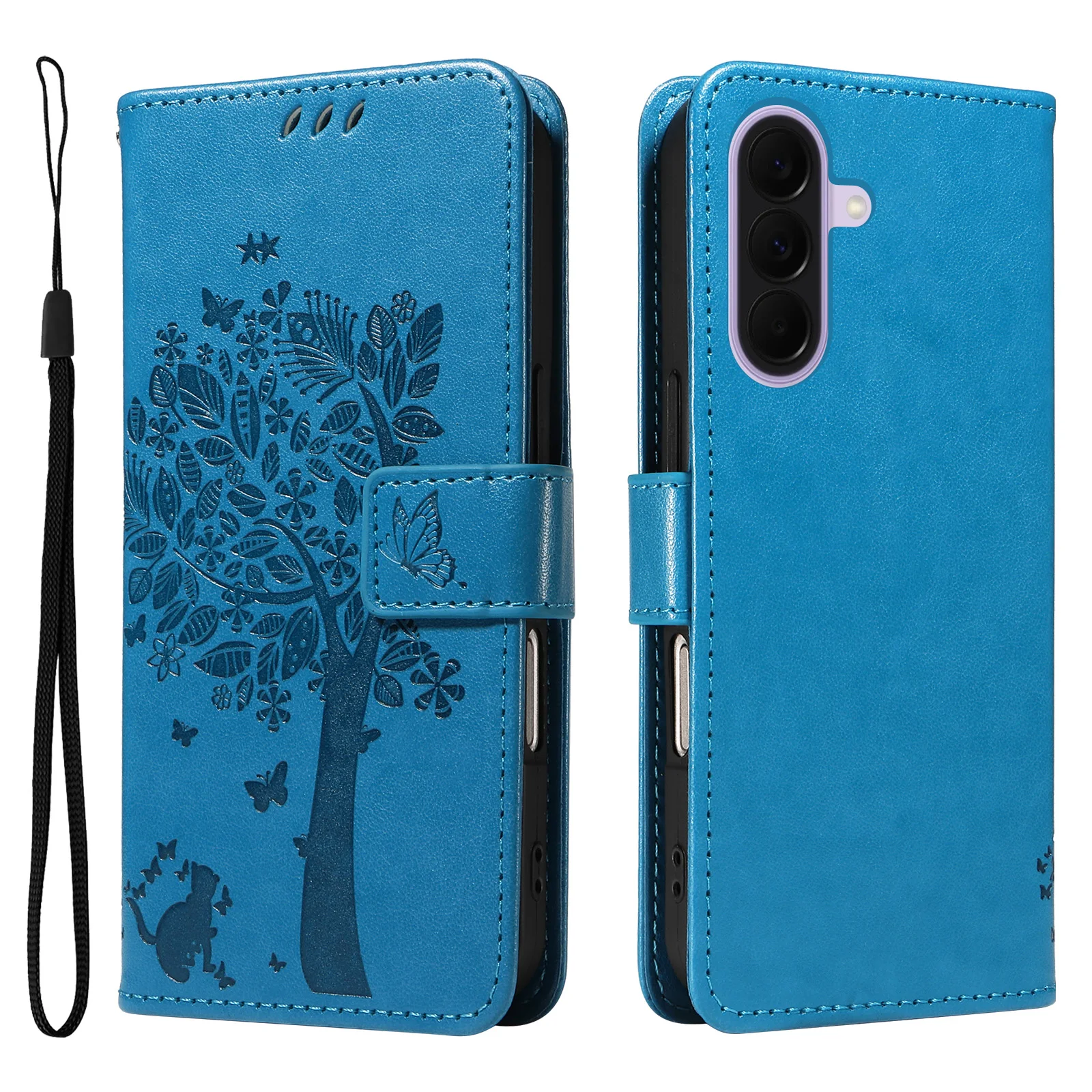 Leather Wallet Flip Case for Samsung Galaxy A17 A27 A37 A57 A56 A36 A26 A16 A55 A35 A25 A15 A54 Cat Tree Embossed Design