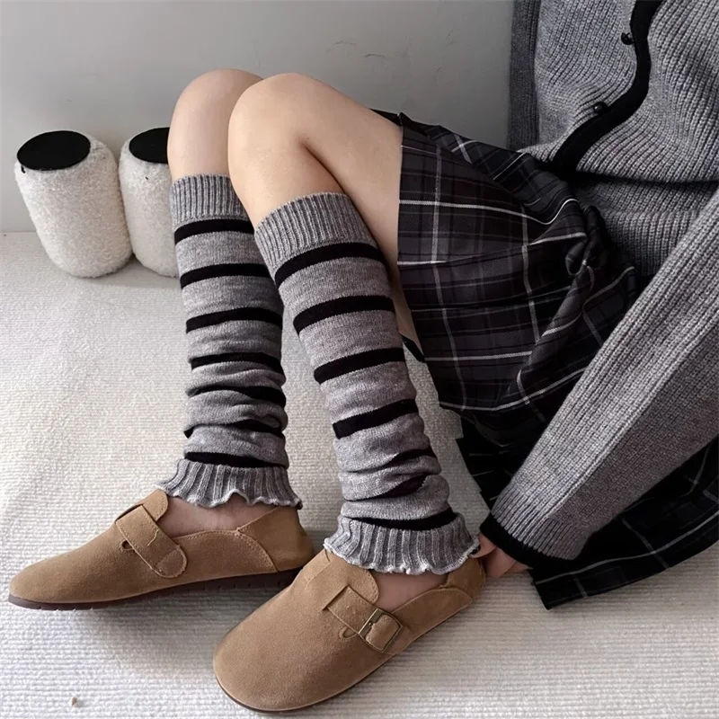 Women Knit Leg Warmers Stripe Contrast Color Super Soft Boots Shoes Cuffs Covers Fall Winter Boot Cover