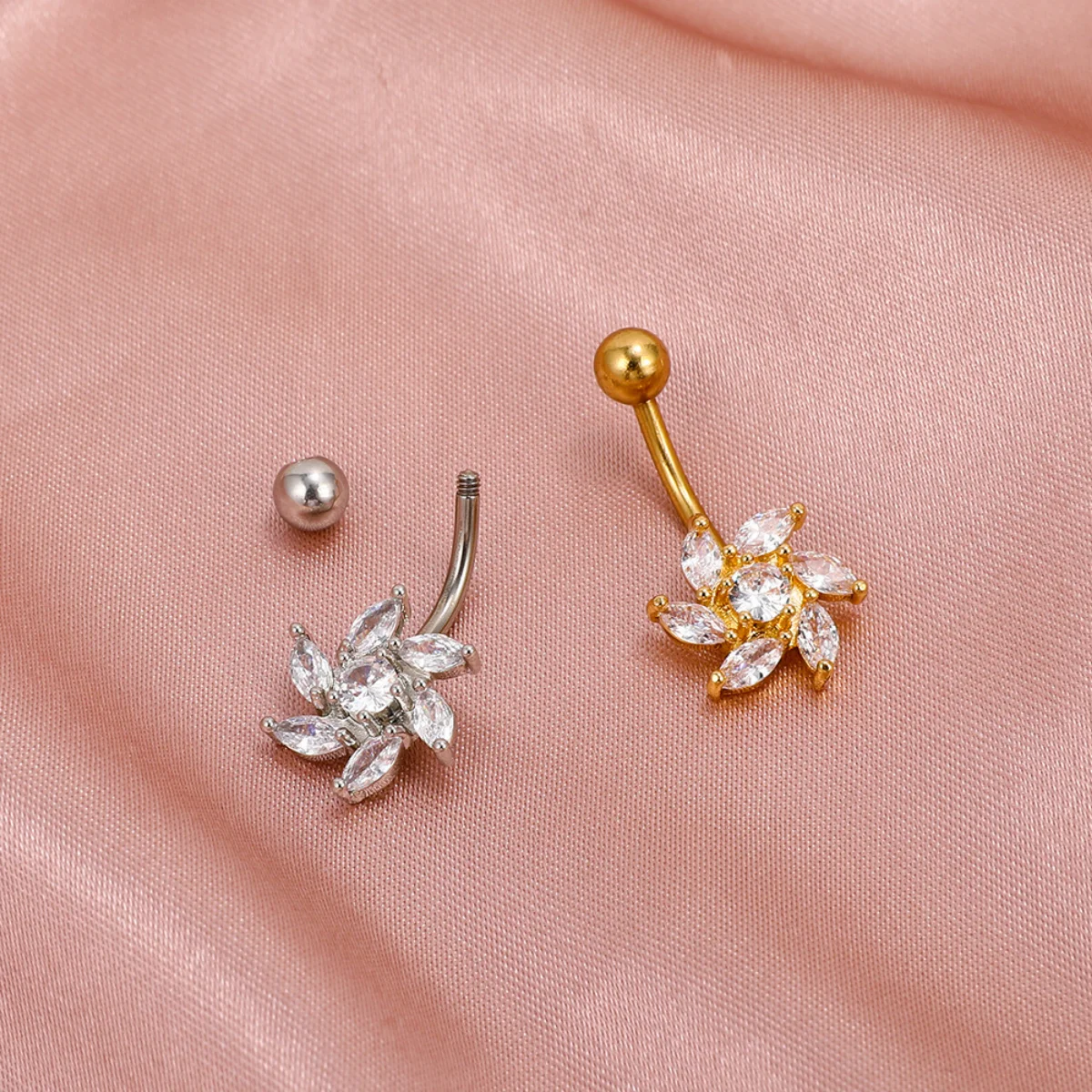 Diamond-encrusted Flowers Navel Nail Navel Ring Navel Accessories Human Puncture Jewelr 1$ Wholesale Jewelry At The Lowest Price