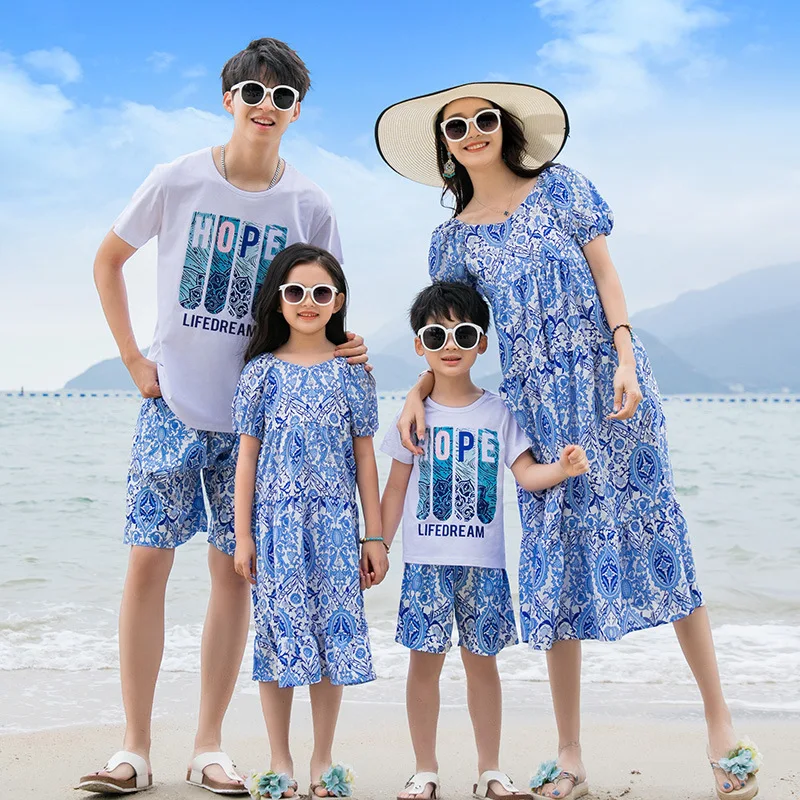 

Family Clothing Set Couple Clothes Summer Stripe Suit Men Boy Clothing Set, Women Dress Girls Dress Family Look Mommy and Me