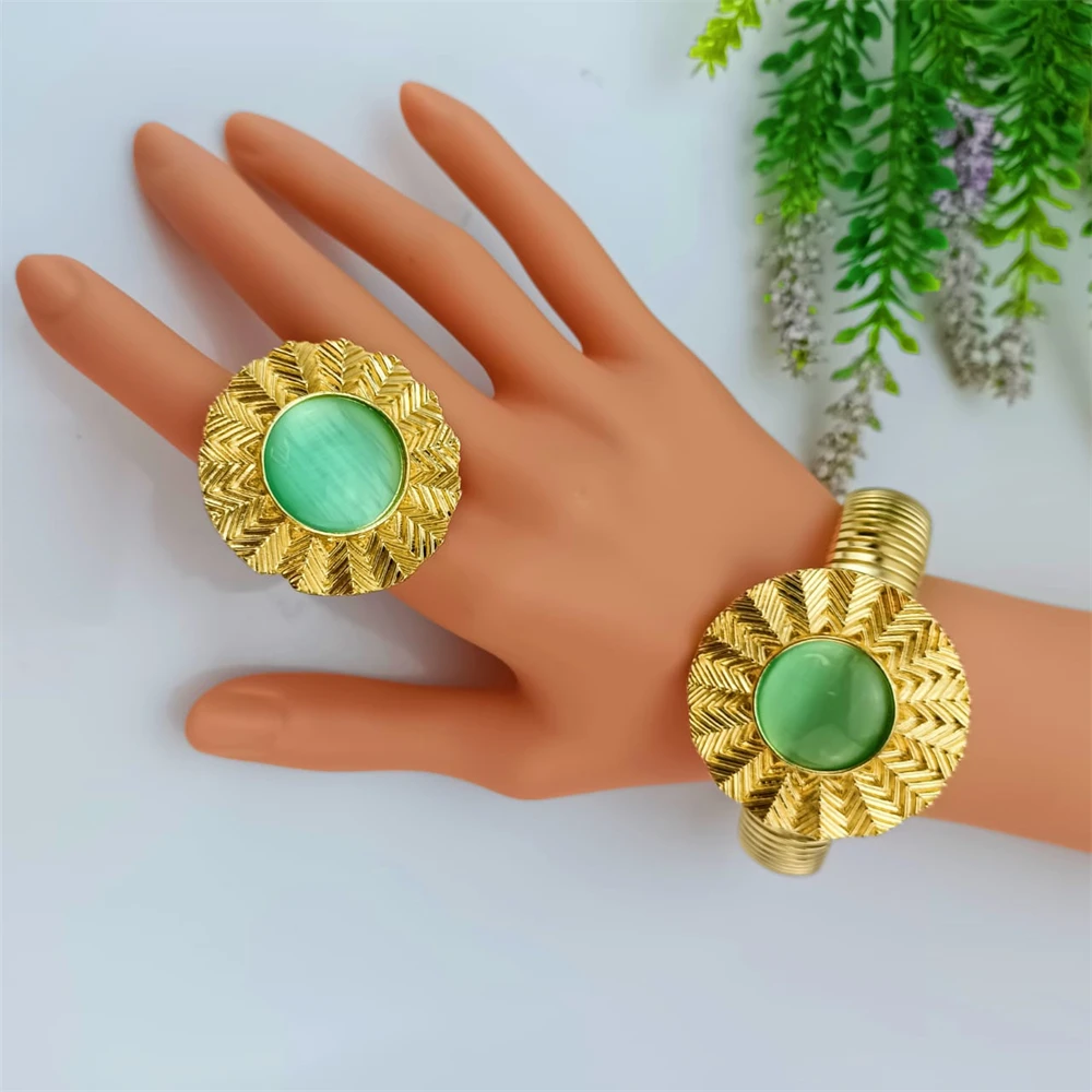 EMMA الفاخرة دبي نيجيريا مجموعات مجوهرات الزفاف 4 قطع الزفاف الأخضر حجر عباد الشمس قلادة مجموعات للنساء مجموعات مجوهرات الحفلات