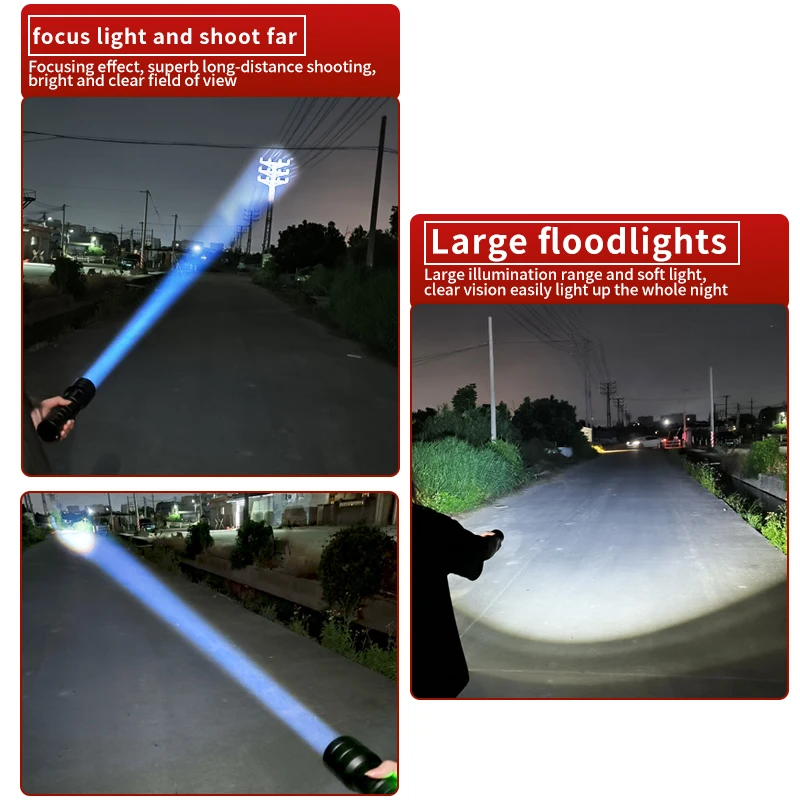 50w 백색 레이저 고출력 손전등 초강력 서치라이트 토치 휴대용 야외 캠핑 조명 줌 기능 손전등