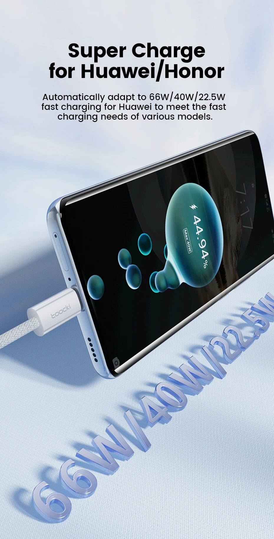 Toocki 6A Super-Ladekabel USB auf USB-C für iPhone 17 16 Samsung Huawei 1/2/3/5 Stück 100W Typ-C Schnelllade- und Datenkabel – Detail 3