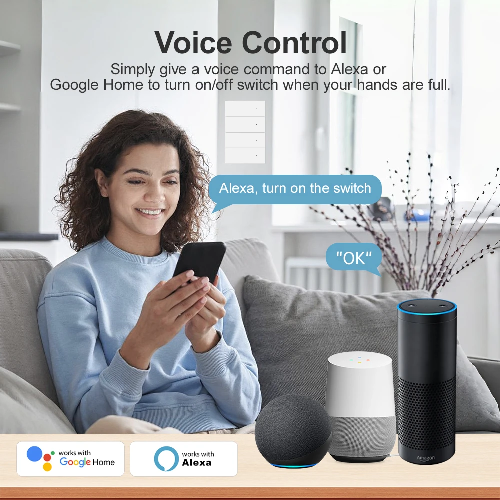 MANHOT WiFi Smart Light Switch - Neutral Wire Required US Standard Push Button Control Works with Tuya Alexa And Google Home