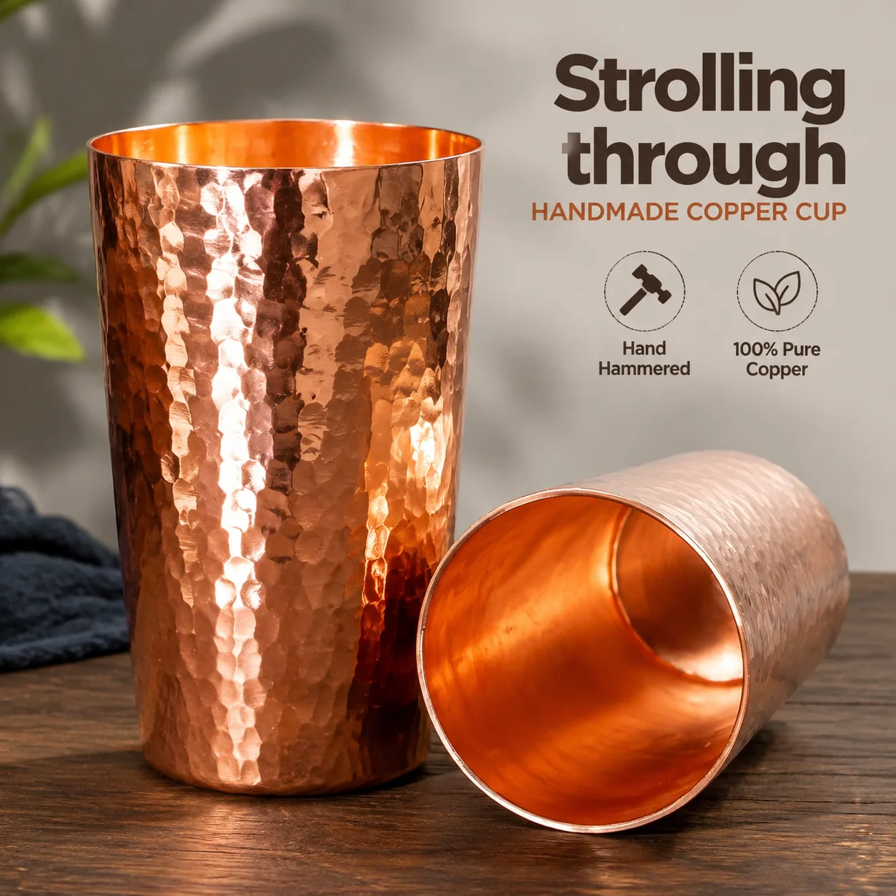 Vintage Pure Copper Mug – 360 ml Handcrafted Hammered Finish Coffee, Tea & Milk Tumbler