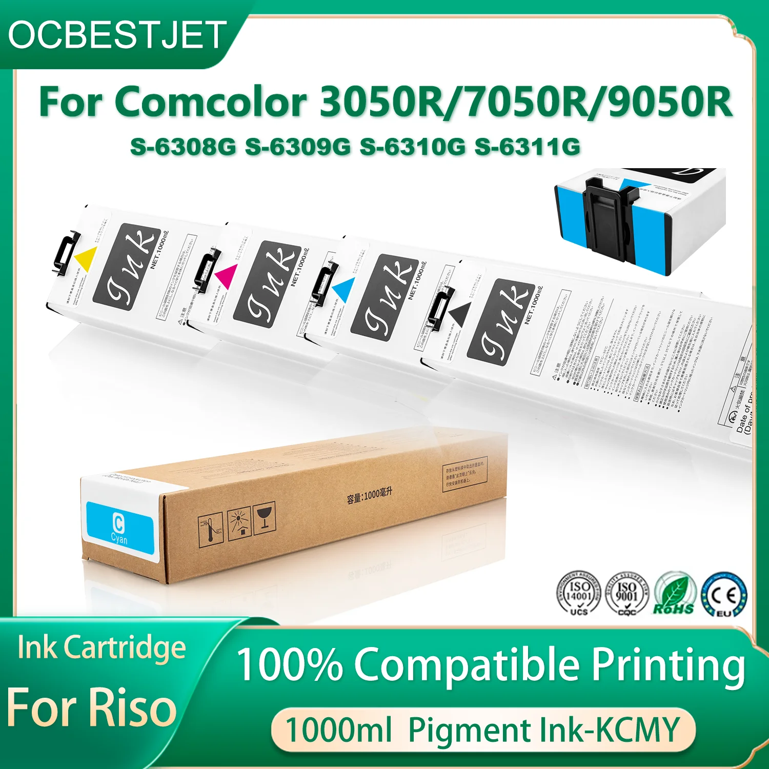 

For Riso Comcolor 3050R/7050R/9050R Printer Compatible Ink Cartridge Ink Bag S6308 S6309 S6310 S6311 1000ml Ink Cartridge