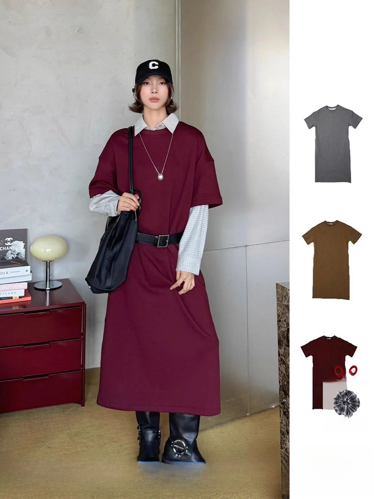 

5Aether Haze Brand Simple Loose Dr DEARSOCUTE Buy Hand Store ort Sve round Ne Straight Tube Skirt Dr