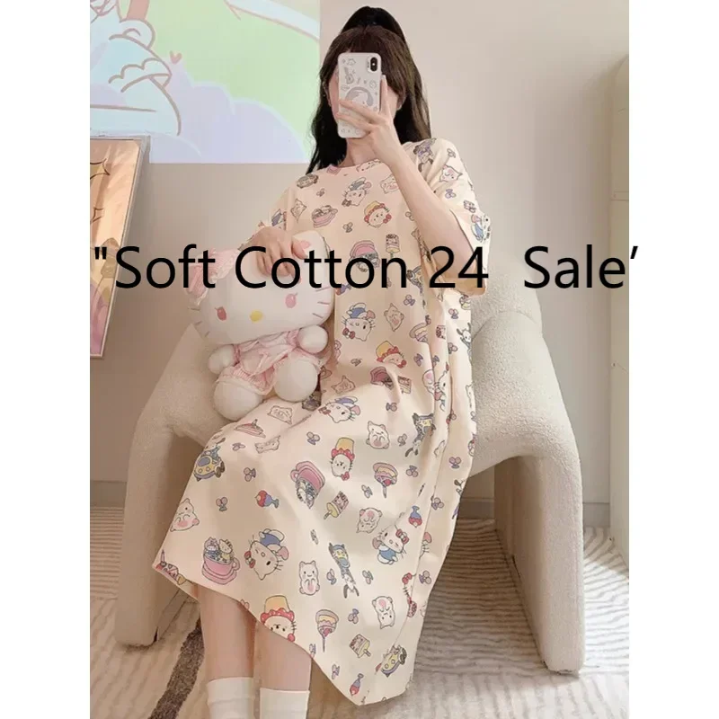 

Hello Kitty cartoon nightgown, pure cotton loose large size pajamas, summer new cartoon cute nightgown, Sanrio loungewear