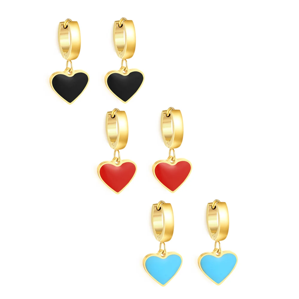 LUXUSTEEL Love Heart Geometric Women\'s Hoop Earrings Crystal Stainless Steel Earring Cubic Zirconia Imitaiton Pear Jewelry Gifts